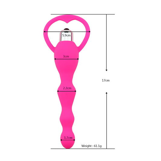 Vibrating Silicone Anal Plug with Beads for Massage
